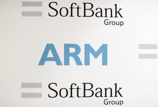 An ARM and SoftBank Group branded board is displayed at a news conference in London, Britain July 18, 2016. REUTERS/Neil Hall